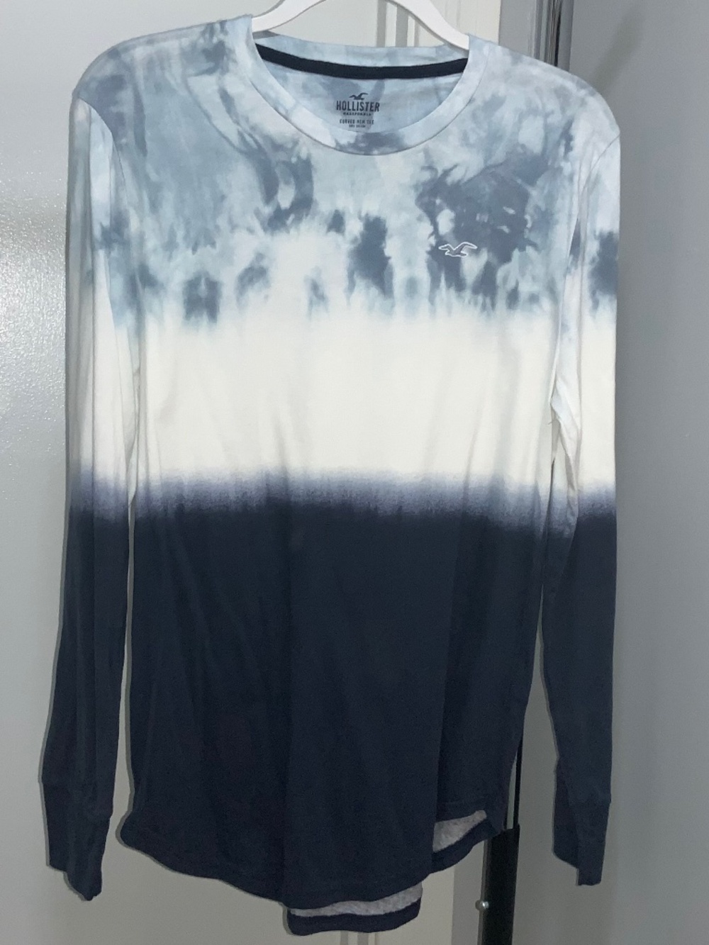 Hollister cotton ombre tie dye curved hem tee shirt Sz S long sleeve
